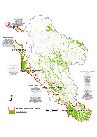 Carte des massifs à risque feux de forêt 17